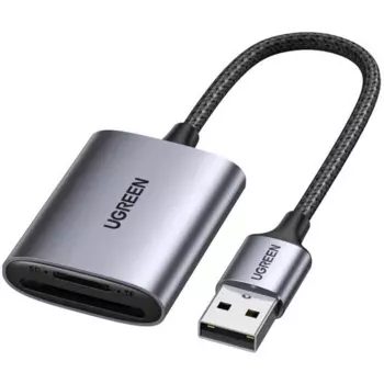 Картридер внешний UGREEN CM401, SD/TF, USB 2.0, серый (80887)