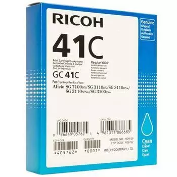 Картридж струйный Ricoh GC41C (405762), голубой, оригинальный, ресурс 2200 страниц для Ricoh Aficio SG 3110DN / 3110DNw / 3100SNw / 3110SFNw