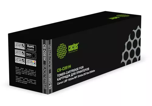 Картридж лазерный Cactus CS-C051 (051/2168C002), черный, 1700 страниц, совместимый для Canon LBP 162dw/MF 264dw/267dw/269dw