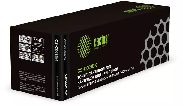 Картридж лазерный Cactus CS-C069BK (069BK/5094C002), черный, 1900 страниц, совместимый для Canon i-SENSYS MF752Cdw/i-SENSYS MF752/i-SENSYS MF754Cdw/i-SENSYS MF754