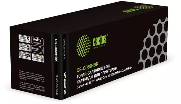 Картридж лазерный Cactus CS-C069HBK (069HBK/5098C002), черный, 7600 страниц, совместимый для Canon i-SENSYS MF752Cdw/i-SENSYS MF752/i-SENSYS MF754Cdw/i-SENSYS MF754
