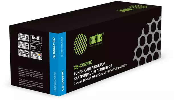 Картридж лазерный Cactus CS-C069HC (069HC/5097C002), голубой, 5500 страниц, совместимый для Canon i-SENSYS MF752Cdw/i-SENSYS MF752/i-SENSYS MF754Cdw/i-SENSYS MF754/MF754Cdw