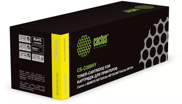 Картридж лазерный Cactus CS-C069HY (069HY/5095C002), желтый, 5500 страниц, совместимый для Canon i-SENSYS MF752Cdw/i-SENSYS MF752/i-SENSYS MF754Cdw/i-SENSYS MF754