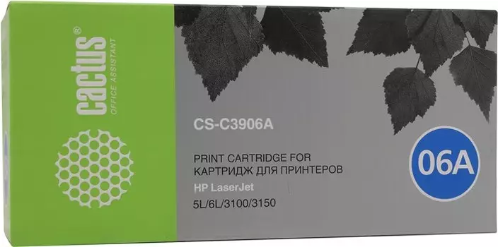 Картридж лазерный Cactus CS-C3906A (C3906A), черный, 2500 страниц, совместимый для LaserJet 3100 / 3150 / 5L / 6L / 6L GOLD / 6L PRO