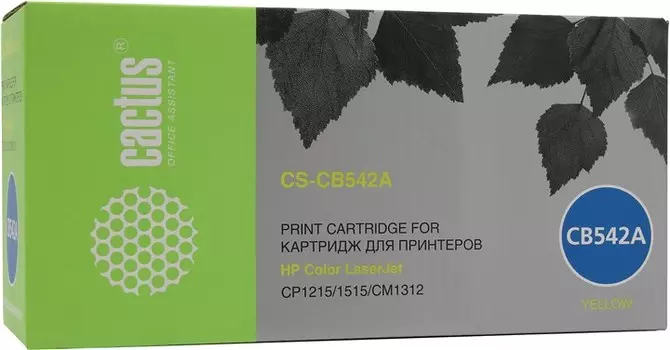 Картридж лазерный Cactus CS-CB542A (CB542A), желтый, 1400 страниц, совместимый для Color LaserJet CP1215 / CP1515n / CM1312 / CM1312nfi