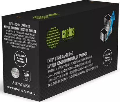 Картридж лазерный Cactus CS-CE278X-MPSXL (726/728/CE278A), черный, 8000 страниц, совместимый для LBP 6200d/LJ P1560/LJ P1566/LJ P1606/i-SENSYS 4890dw/i-SENSYS D520/i-SENSYS D530/i-SENSYS D550/i-SENSYS MF4570/i-SENSYS MF4570DN/LJ M1536DNF/LJ MFP M1536/LJ P1606DN/6200dw/6230d/6230dw/FAXPHOHE L100/FAXPHOHE L190/i-SENSYS 4410/i-SENSYS 4412/i-SENSYS 4412DN/i-SENSYS 4420/i-SENSYS 4420N/i-SENSYS 4430/i-SENSYS 4450/i-SENSYS 4452/i-SENSYS 4550/i-SENSYS 4550D/i-SENSYS 4580/i-SENSYS 4580DN/i-SENSYS 4770n/i-SENSYS 4880dw
