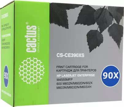 Картридж лазерный Cactus CS-CE390XS (CE390X), черный, 24000 страниц, совместимый для HP LaserJet M4555 MFP Enterprise/M4555DN MFP/M4555F MFP/M4555FSKM MFP/M4555h MFP/M602DN Enterprise600/M602N/M602X/M603DN Enterprise600/M603N/M603Xh