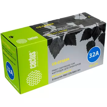 Картридж лазерный Cactus CS-CF332A (CF332A), желтый, 15000 страниц, совместимый, для CLJE M651dn / M651n / M651xh