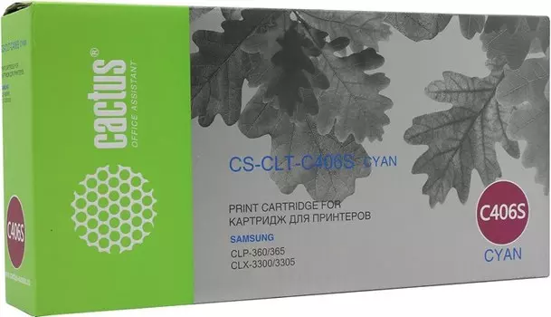 Картридж лазерный Cactus CS-CLT-C406S (CLT-C406S), голубой, 1000 страниц, совместимый для Samsung CLP-360/365/365W, CLX-3300/3305/3305W/3305FW/3305FN, Xpress C410/C460