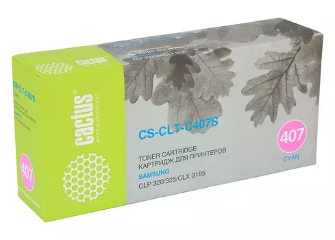 Картридж лазерный Cactus CS-CLT-C407S (CLT-C407S), голубой, 1000 страниц, совместимый для Samsung CLP-320/325 series, CLX-3185 series