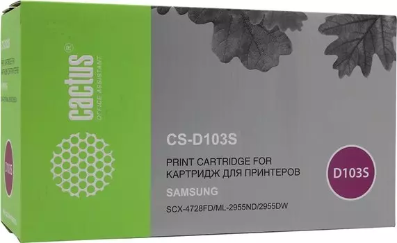 Картридж лазерный Cactus CS-D103S (MLT-D103S), черный, 1500 страниц, совместимый для Samsung ML-2950ND/2950NDR/2955ND/2955DW; SCX-4727FD/4728FD/4729DW
