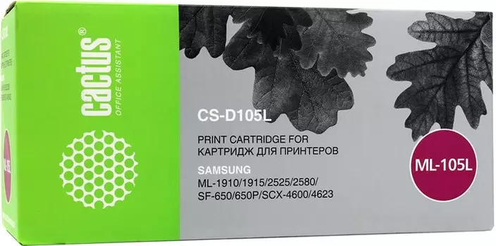Картридж лазерный Cactus CS-D105L (MLT-D105L), черный, 2500 страниц, совместимый для Samsung ML-1915, ML-1910, ML-2525, ML-2580N, ML-2525W, SCX-4600, SCX-4623F, SCX-4623FN, SF-650, SF-650P