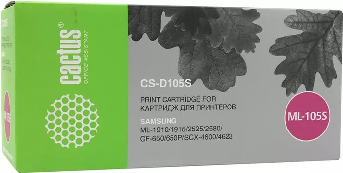 Картридж лазерный Cactus CS-D105S (MLT-D105S), черный, 1000 страниц, совместимый для Samsung ML-1915, ML-1910, ML-2525, ML-2580N, ML-2525W, SCX-4600, SCX-4623F, SCX-4623FN, SF-650, SF-650P