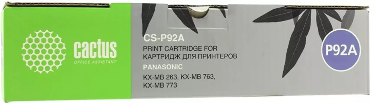 Картридж лазерный Cactus CS-P92A (KX-FAT92A7), черный, 2000 страниц, совместимый для Panasonic KX-MB263RU, KX-MB283RU, KX-MB763RU, KX-MB773RU, KX-MB783RU