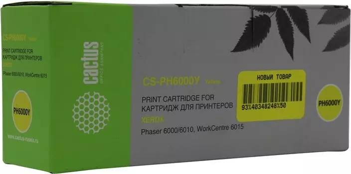 Картридж лазерный Cactus CS-PH6000Y (106R01633), желтый, 1000 страниц, совместимый для Xerox Phaser 6000/6000B/6010/6010N, WorkCentre 6015/6015B/6015N/6015NI