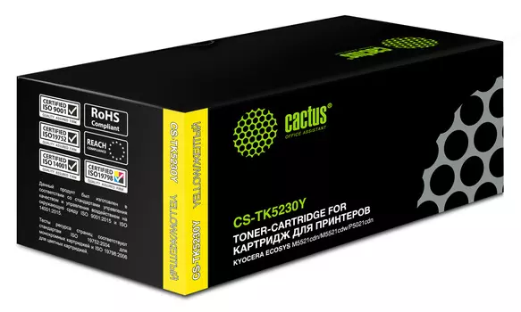 Картридж лазерный Cactus CS-TK5230Y (TK-5230Y/1T02R9ANL0), желтый, 2200 страниц, совместимый для Kyocera Ecosys M5521cdn/M5521cdw/P5021cdn/P5021cdw