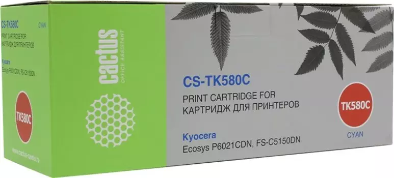Картридж лазерный Cactus CS-TK580C (TK-580C), голубой, 2800 страниц, совместимый для Kyocera FS-C5150DN, ECOSYS P6021cdn