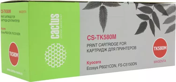 Картридж лазерный Cactus CS-TK580M (TK-580M), пурпурный, 2800 страниц, совместимый для Kyocera FS-C5150DN, ECOSYS P6021cdn