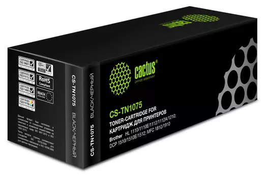 Картридж лазерный Cactus CS-TN1075 (TN-1075), черный, 1000 страниц, совместимый для Brother HL-1110R, HL-1112R, DCP-1510R, DCP-1512R, MFC-1810R, MFC-1815R, HL-1210WR, HL-1212WR, DCP-1610WR, DCP-1612WR, MFC-1912WR