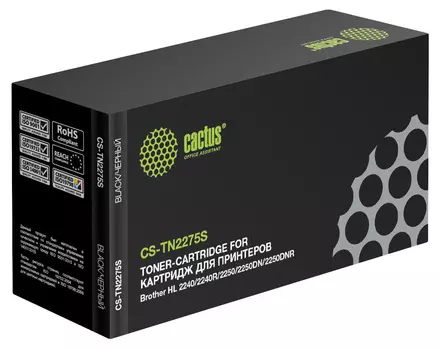 Картридж лазерный Cactus CS-TN2275S (TN-2275), черный, 2600 страниц, совместимый для Brother HL-2240R, HL-2240DR, HL-2250DNR, DCP-7060DR, DCP-7065DNR, DCP-7070DWR, MFC-7360NR, MFC-7860DWR, FAX-2845R, FAX-2940R