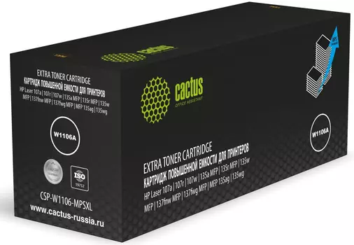 Картридж лазерный Cactus CSP-W1106-MPSXL (W1106A), черный, 10000 страниц, совместимый для LJ 107a/LJ 107w/LJ 107R/LJ 135wg/LJ MFP 135a/LJ MFP 135ag/LJ MFP 135r/LJ MFP 135w/LJ MFP 137fnw/LJ MFP 137fwg