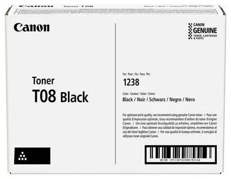 Картридж лазерный Canon T08 Bk/3010C006, черный, 11000 страниц, оригинальный для Canon i-SENSYS 1238i 1238