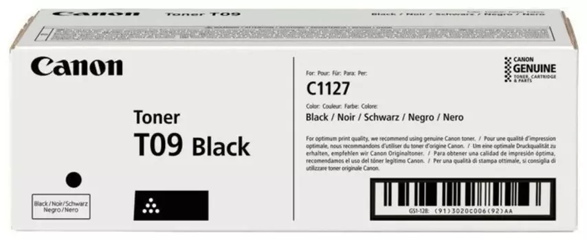 Картридж лазерный Canon T09BK/3020C006, черный, 7600 страниц, оригинальный для Canon i-SENSYS X C1127iF, C1127i, C1127P