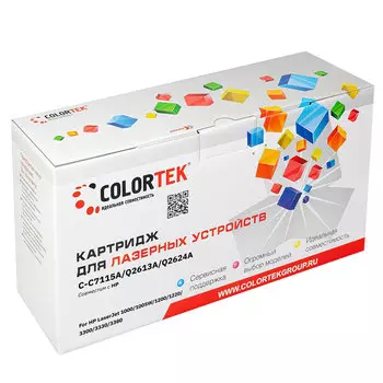 Картридж лазерный Colortek CT-C7115A/Q2613A/Q2624A (C7115A/Q2613A/Q2624A), черный, 2500 страниц, совместимый для LJ 1000/1005W/1200/1220/3300/3330/3380/LBP 1010