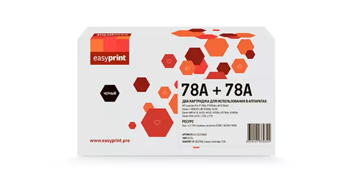 Картридж лазерный EasyPrint LH-CE278AD (78A/728/CE278A), черный, 2100 страниц, 2 шт., совместимый для LJ P1566/1606/Canon MF4410/4430