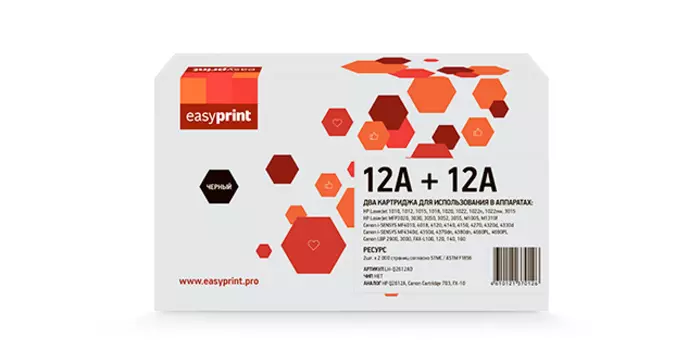 Картридж лазерный EasyPrint LH-Q2612AD (№12A/703/FX-10/Q2612A), черный, 2000 страниц, 2 шт., совместимый для LJ 1010/ Canon LBP2900/MF4018 без чипа