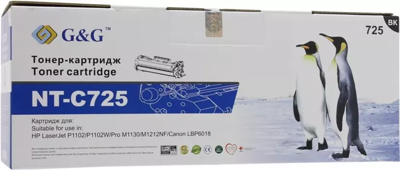 Картридж лазерный G&amp;G NT-C725 (85A/725/CE285A/3484B002/3484B005), черный, 1600 страниц, совместимый, для LJPro P1102/P1102w/1214nfh/M1132/M1212nf/M1217nfw/M1218nfs, LBP-6000/6000B/6020/6020B/MF-3010