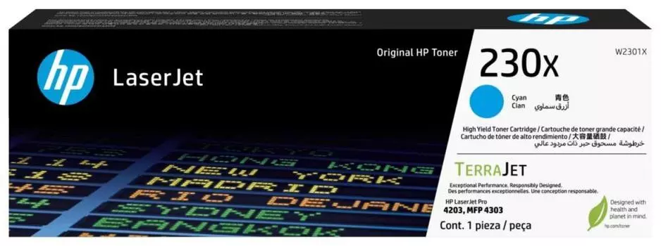 Картридж лазерный HP 230X/W2301X, голубой, 5500 страниц, оригинальный для HP LJ 4203dn/LJ 4203dw/LJ 4303dw/LJ 4303fdn/LJ 4303fdw с чипом