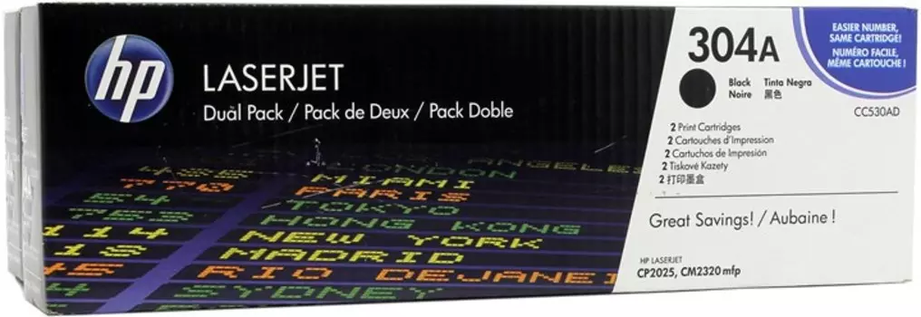 Картридж лазерный HP 304A/CC530AD, черный, 2 шт. шт., 3500 страниц, оригинальный для Color LaserJet CM2320fxi / CM2320nf / CP2025 / CP2025dn / CP2025n