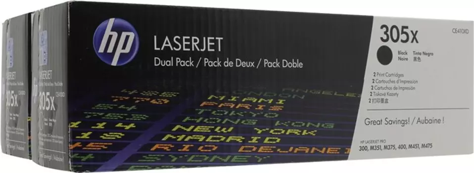 Картридж лазерный HP 305X/CE410XD, черный, 2 шт. шт., 4000 страниц, оригинальный для LaserJet Pro 300 color MFP M375nw/M351a , LaserJet Pro 400 color MFP M475dn/MFP M475dw/M451dn/M451dw/M451nw
