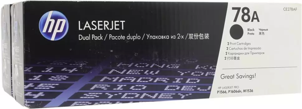 Картридж лазерный HP 78A/CE278AF/CE278AD, черный, 2 шт. шт., 2100 страниц, оригинальный для HP LaserJet Pro M1536dnf / P1566 / P1606dn