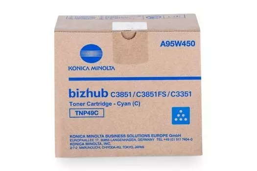 Картридж лазерный Konica Minolta TNP-49C/A95W450, голубой, 12000 страниц, оригинальный для Konica Minolta bizhub C3351/C3851/C3851FS