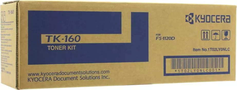 Картридж лазерный Kyocera TK-160/1T02LY0NL0, черный, 2500 страниц, оригинальный для Kyocera FS-1120D, FS-1120DN, ECOSYS P2035d, ECOSYS P2035dn