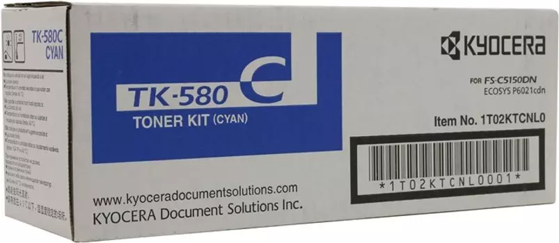 Картридж лазерный Kyocera TK-580C/1T02KTCNL0, голубой, 2800 страниц, оригинальный для Kyocera FS-C5150DN, ECOSYS P6021cdn