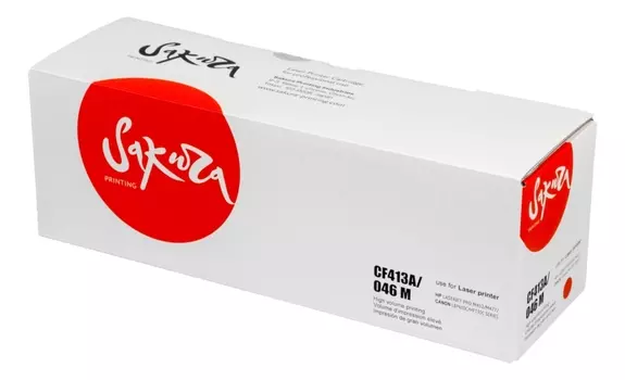 Картридж лазерный Sakura SACF413A/046M (CF413A/046M), пурпурный, 2300 страниц, совместимый для LaserJet Pro M452nw, M452dn, M477fnw, M477fdw, M477fdn, M377dw без чипа