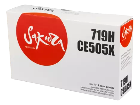Картридж лазерный Sakura SACRG719H/CE505X (CRG719H/05X/3480B002/CE505X), черный, 6400 страниц, совместимый для LBP 6300dn/6650dn, MF 5840dn/5880dn, MF-6140DN,5940DN, LJ P2050/2055d/2055dn/2055x