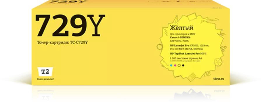 Картридж лазерный T2 TC-C729Y (Cartridge 729/4367B002), желтый, 1000 страниц, совместимый для i-SENSYS LBP7010C/ LJ Pro CP1028