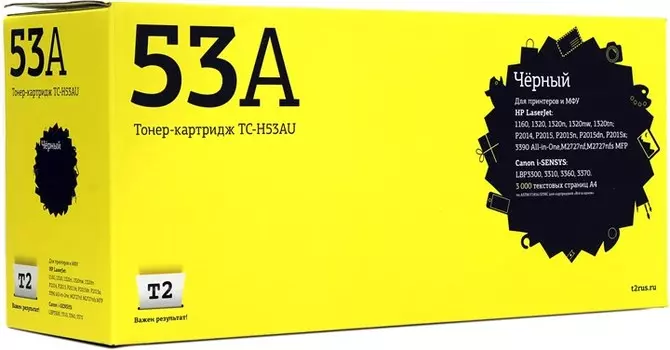 Картридж лазерный T2 TC-H53AU (53A/49A/Q7553A/Q5949A), черный, 3000 страниц, совместимый для LaserJet 1160/P2015/M2727nf