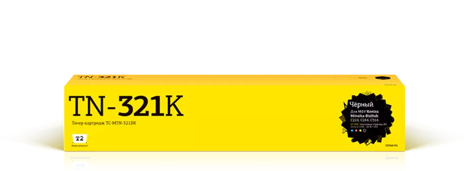 Картридж лазерный T2 TC-MTN-321BK (TN-321Bk/A33K150), черный, 27000 страниц, совместимый для Konica Minolta bizhub C364/bizhub C224/bizhub C284