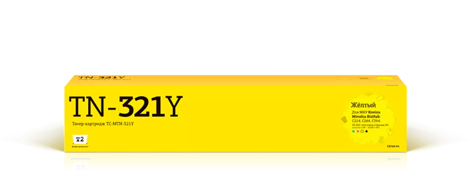 Картридж лазерный T2 TC-MTN-321Y (TN-321Y/A33K250), желтый, 25000 страниц, совместимый для Konica Minolta bizhub C364/bizhub C224/bizhub C284
