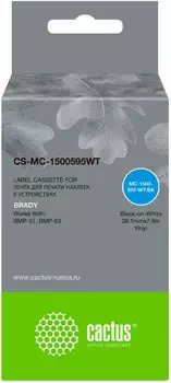 Кассета с лентой Cactus, 3.81 см x 7.6 м, черный на белом, совместимая (CS-MC-1500595WT)