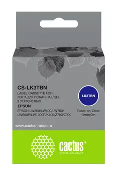 Картридж ленточный Cactus для LW300/LW400/LW700/LW600P/LW1000P, 9мм x 9м, черный (CS-LK3TBN)