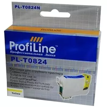 Картридж струйный ProfiLine PL-0824-Y (824), желтый, совместимый, 250 страниц, для Epson R270/R290/R295/R390/RX590/RX610/RX615/RX690/TX700W/TX800