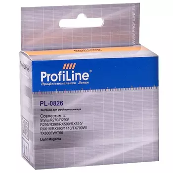 Картридж струйный ProfiLine PL-0826-LM (826), светло-пурпурный, совместимый, 250 страниц, для Epson R270/R290/R295/R390/RX590/RX610/RX615/RX690/TX700W/TX800