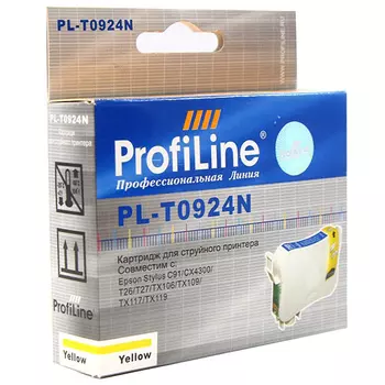 Картридж струйный ProfiLine PL-0924N-Y (0924N), желтый, совместимый, 495 страниц, для Epson C91/CX4300/TX106/TX109/TX117/TX119/T26/T27