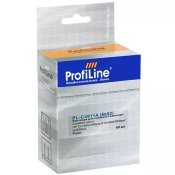 Картридж струйный ProfiLine PL-C4911A-C (№82/C4911A), голубой, совместимый, 69 мл, для HP DJ 500/500ps/510/800/800ps DesignJet copier cc800ps